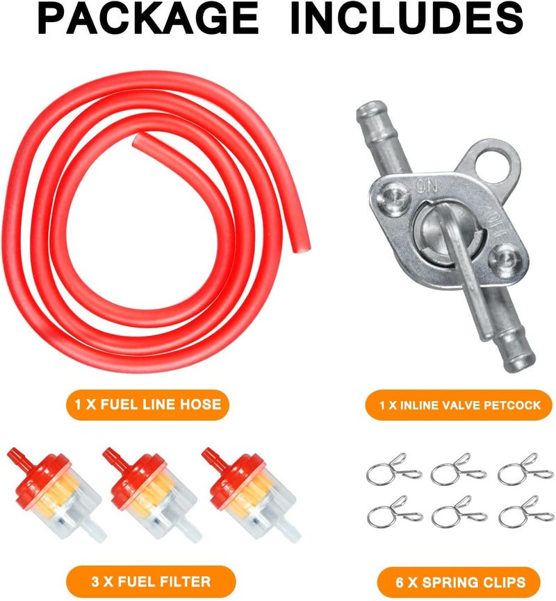 HOLATO Gas Fuel Line Hose Clamps Fuel Filters with Inline Shut Off Valve Petcock Set for 50cc 70cc 90cc 110cc 125cc 150cc Taotao Coolster Apollo Baja ATV Four Wheeler Dirt Pit Bike (RED) - Image 4